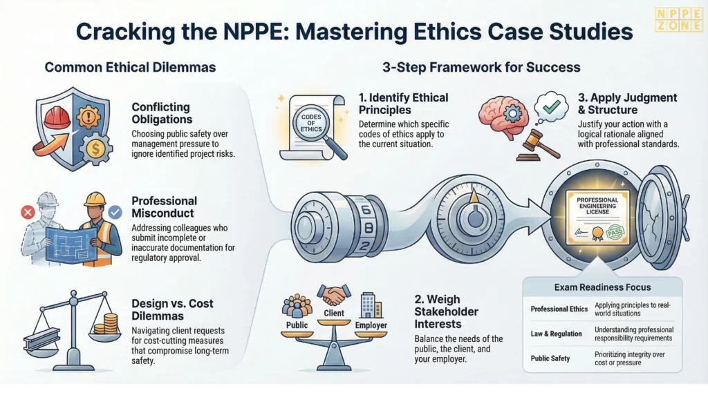 Master the NPPE exam with practical NPPE ethics case study examples for engineers in Canada. Explore sample ethics case studies, learn how to answer NPPE ethics case study questions, and practice realistic NPPE ethics case questions for study to boost your confidence and pass on your first attempt.