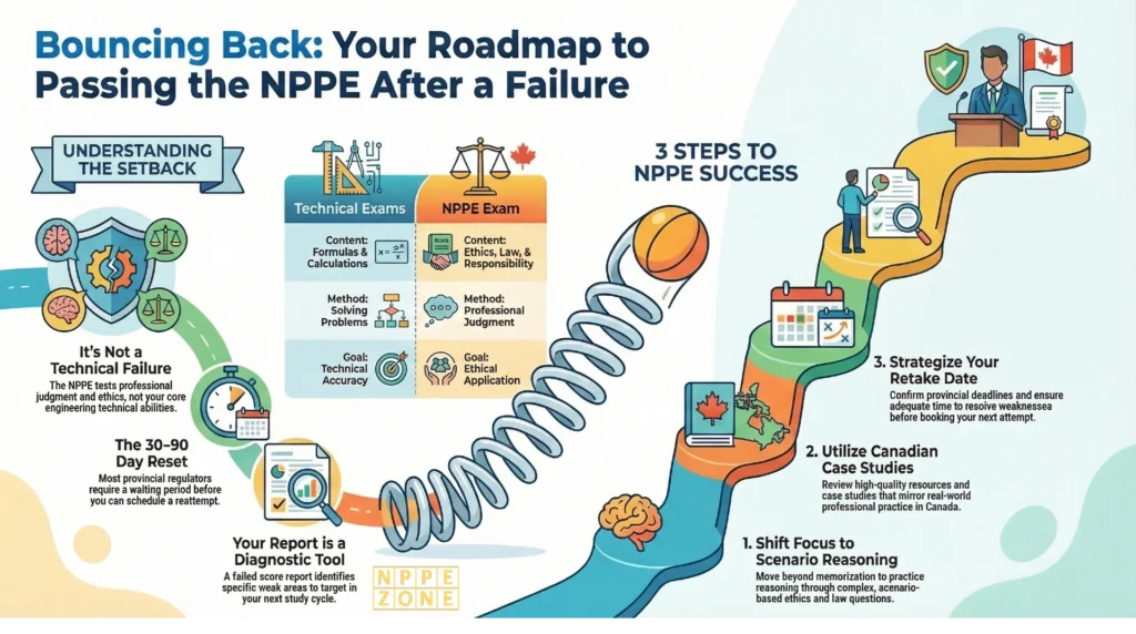Worried about failing the NPPE exam? Learn what happens if you fail the NPPE, how to recover, your retake options, and proven strategies to pass on your next attempt. A complete guide for Canadian engineers.