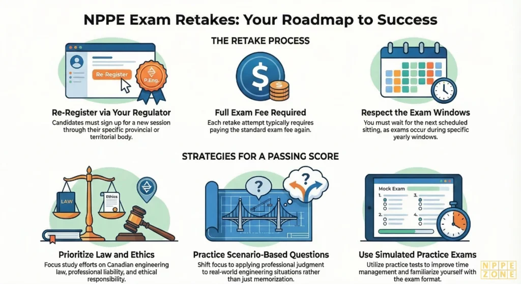 Wondering about the NPPE exam retake policy in Canada? Learn how many times you can retake the NPPE, the waiting period, registration process, costs, and expert tips to pass on your next attempt.